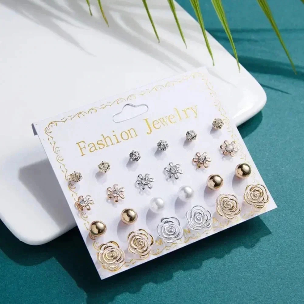 12 Pairs Assorted Styles Stud Earrings Set